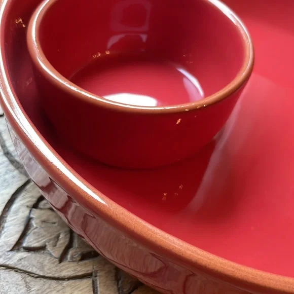 Stoneware Chip & Dip Bowl in Rich Reddish Orange Color! Made in Portugal 🇵🇹 - Picture 6 of 8